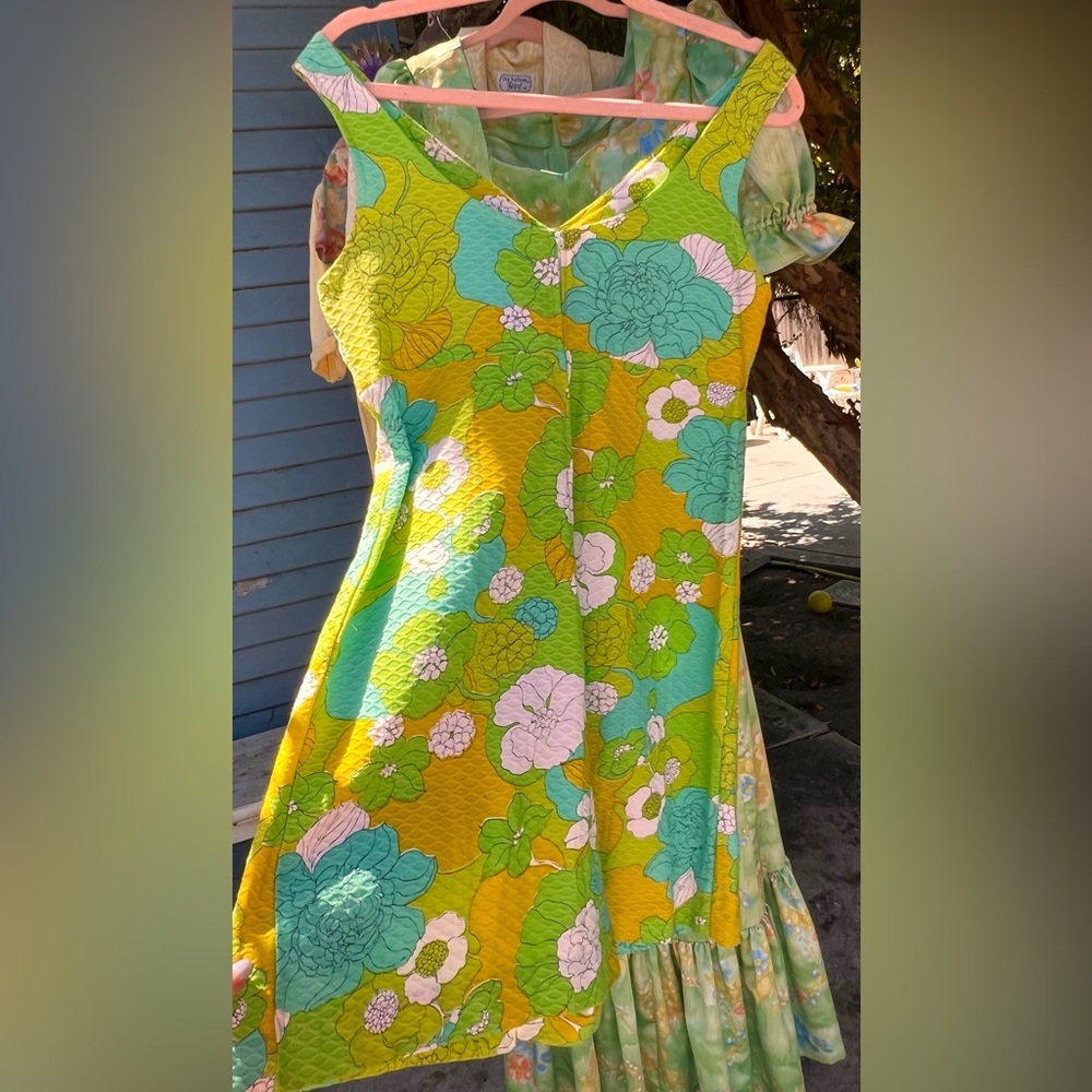 Floral Sleeveless Dress - Green and Yellow